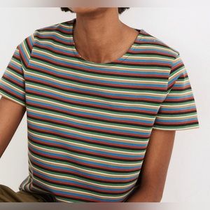 NEW Madewell Luxe Sz XXS Boxy Crop Tee Top In Mathis Stripe